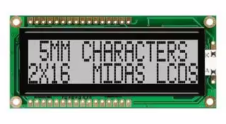 MC21605G6W-GPR-V2: Alphanumeric LCD, 16 x 2, Black on Grey, 5V, Parallel, English, Japanese, Reflective