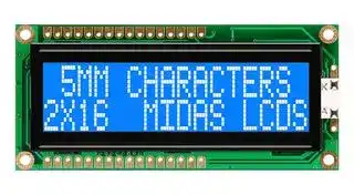 MC21605G6WR-BNMLW-V2: Alphanumeric LCD, 16 x 2, White on Blue, 5V, Parallel, English, Cyrillic, Transflective
