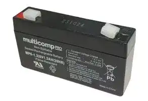 MP6-1.3: Rechargeable Battery, 6 V, Lead Acid, 1.3 Ah, Quick Connect, 1