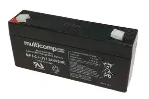 MP6-3.3: Rechargeable Battery, 6 V, Lead Acid, 3.3 Ah, Quick Connect, 1