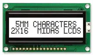 MC21605H6WR-FPTLW-V2: Alphanumeric LCD, 16 x 2, Black on White, 5V, Parallel, English, Cyrillic, Transflective