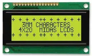 MC42004A6W-SPR-V2: Alphanumeric LCD, 20 x 4, Black on Yellow / Green, 5V, Parallel, English, Japanese, Reflective
