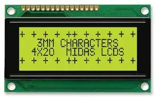 MC42004A6WK-SPTLY-V2: Alphanumeric LCD, 20 x 4, Black on Yellow / Green, 5V, Parallel, English, Euro, Transflective