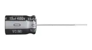 UVC2G150MPD: Electrolytic Capacitor, 15 µF, 400 V, ± 20%, Radial Leaded, 2000 hours @ 105°C, Polar