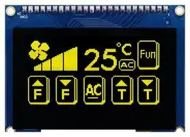 MDOB128064T1D-YPC: Graphic OLED, 128 x 64, Yellow on Black, 3V, Parallel, 75mm x 52.7mm, -40 °C