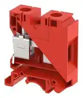 KUT35/ RED: DIN Rail Mount Terminal Block, Feed Thru, 2 Ways, 14 AWG, 1 AWG, 35 mm², Screw, 125 A