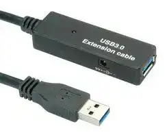 12.04.1080: USB Cable, Type A Plug to Type A Receptacle, 10 m, 33 ft, USB 3.0, Black