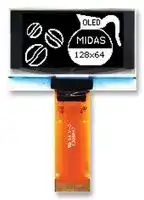 MCOT128064BY-WM: Graphic OLED, 128 x 64, White on Black, 2.8V, I2C, Parallel, SPI, 42mm x 27.2mm, -40 °C