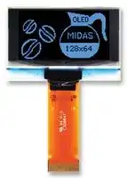 MCOT128064BY-BM: Graphic OLED, 128 x 64, Blue on Black, 2.8V, I2C, Parallel, SPI, 43mm x 27.2mm, -40 °C