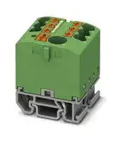 3274174: Panel Mount Barrier Terminal Block, Green, 24 A, 690 V, 7 Pole, Push In, 12 AWG