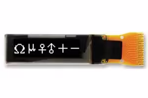 MCOT096016AY-WI: Graphic OLED, 96 x 16, White on Black, 2.8V, I2C, 26.3mm x 8mm, -40 °C