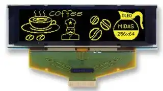 MCOT256064AA-YM: Graphic OLED, 256 x 64, Yellow on Black, 2.8V, Parallel, SPI, 84mm x 25.8mm, -30 °C