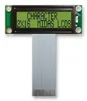 MC21603A6W-SPTLY: Alphanumeric LCD, 16 x 2, Black on Yellow / Green, 5V, Parallel, English, Japanese, Transflective