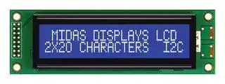 MC22005A6W-BNMLWI-V2: Alphanumeric LCD, 20 x 2, White on Blue, 5V, I2C, English, Japanese, Transmissive