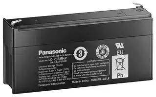 LC-R063R4P: Rechargeable Battery, Valve Regulated Lead Acid, Single Cell, 6 V, Lead Acid, 3.4 Ah, Quick Connect