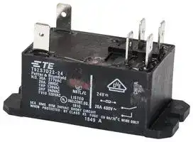 T92S7D22-24: Power Relay, DPST-NO, 24 VDC, 30 A, T92 Series, Panel Mount, Non Latching