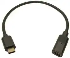 FCR72000: USB Cable, Extension, Type C Plug to Type C Receptacle, 0.3 m, 11.81 ", USB 3.1, Black