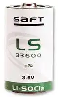 LS33600: Battery, 3.6 V, D, Lithium Thionyl Chloride, 17 Ah, Raised Positive and Flat Negative, 33.1 mm