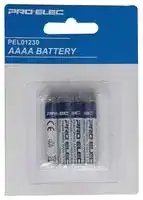 PEL01230: Battery, 1.5 V, AAAA, Alkaline, Raised Positive and Flat Negative, 4