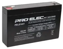 PEL01431: Rechargeable Battery, 6 V, Lead Acid, 7 Ah, T1 Terminals, 1