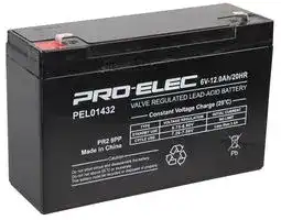 PEL01432: Rechargeable Battery, 6 V, Lead Acid, 12 Ah, T1 / T2 Terminals, 1