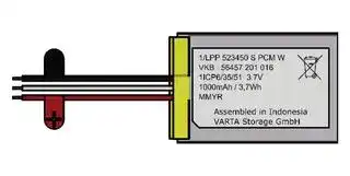 56457 201 016: Rechargeable Battery, 3.7 V, Lithium Ion, 1 Ah, Wire Leads, 1
