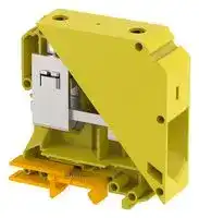 KUT95/ YELLOW: DIN Rail Mount Terminal Block, Feed Thru, 2 Ways, 2 AWG, 0000 AWG, 95 mm², Screw, 232 A