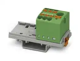 3273074 — Panel Mount Barrier Terminal Block, Green, 24 A, 690 V, 7 Pole, Push In, 12 AWG