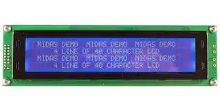 MC44005A6W-BNMLWS-V2: Alphanumeric LCD, 40 x 4, White on Blue, 5V, SPI, English, Japanese, Transmissive
