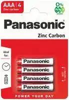 R03RZ/4BP: Battery, 1.5 V, AAA, Zinc Carbon, Raised Positive and Flat Negative, 4