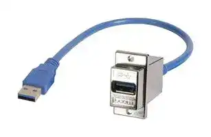 ECF504-30-03AAS: USB Cable, Bulkhead Adapter, Type A Plug to Type A Receptacle, 300 mm, 11.8 ", USB 3.0, Blue