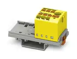 3273072: Panel Mount Barrier Terminal Block, Yellow, 24 A, 690 V, 7 Pole, Push In, 12 AWG