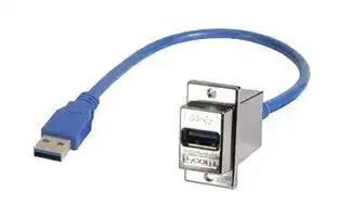 ECF504-30-075AAS: USB Cable, Bulkhead Adapter, Type A Plug to Type A Receptacle, 750 mm, 29.5 ", USB 3.0, Blue