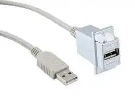 ECF504-36AAS: USB Cable, Bulkhead Adapter, Type A Plug to Type A Receptacle, 914.4 mm, 36 ", USB 2.0, Light Grey
