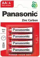 R6RZ/4BP: Battery, 1.5 V, AA, Zinc Carbon, Raised Positive and Flat Negative, 4