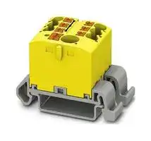 3273204: Panel Mount Barrier Terminal Block, Yellow, 24 A, 690 V, 7 Pole, Push In, 12 AWG
