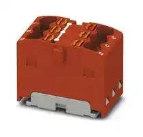 3002765: Panel Mount Barrier Terminal Block, Red, 17.5 A, 450 V, 6 Pole, Push In, 14 AWG
