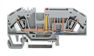 282-698/281-434: DIN Rail Mount Terminal Block, 2 Ways, 24 AWG, 10 AWG, 6 mm², Clamp, 25 A