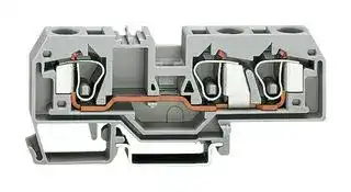 284-681: DIN Rail Mount Terminal Block, 3 Ways, 24 AWG, 8 AWG, 10 mm², Clamp, 57 A