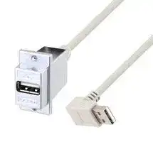 U2A00007-12I: USB Cable, Bulkhead Adapter, Type A Receptacle to 90° Type A Plug, 304.8 mm, 12 ", USB 2.0