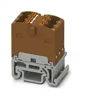 3002970: Panel Mount Barrier Terminal Block, Brown, 17.5 A, 500 V, 6 Pole, Push In, 14 AWG