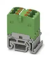 3002963: Panel Mount Barrier Terminal Block, Green, 17.5 A, 500 V, 6 Pole, Push In, 14 AWG