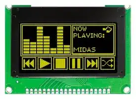 MCOB128064T1V-YP: Graphic OLED, 128 x 64 Pixels, Yellow on Black, 3V, Parallel, 75mm x 52.7mm, -40 °C
