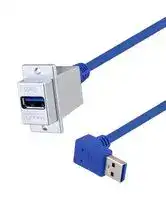 U3A00034-24I: USB Cable, Type A Receptacle to 90° Type A Plug, 609.6 mm, 24 ft, USB 3.0, Blue