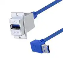 U3A00035-12I: USB Cable, Type A Receptacle to 90° Type A Plug, 304.8 mm, 12 ft, USB 3.0, Blue