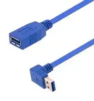 U3A00055-05M: USB Cable, Type A Receptacle to 90° Type A Plug, 500 mm, 1.6 ft, USB 3.0, Blue