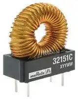 32100C: Toroidal Inductor, Vertical, 3200 Series, 10 µH, 4.5 A, 0.02 ohm, ± 15%