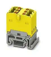 3002955: Panel Mount Barrier Terminal Block, Yellow, 17.5 A, 500 V, 6 Pole, Push In, 14 AWG