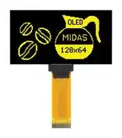 MCOT128064HV-YM: Graphic OLED, 128 x 64 Pixels, Yellow on Black, 3V, I2C, Parallel, SPI, 60.5mm x 37mm, -40 °C