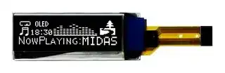 MCOT128032CY-WS: Graphic OLED, 128 x 32 Pixels, White on Black, 2.8V, SPI, 48mm x 11.5mm, -40 °C